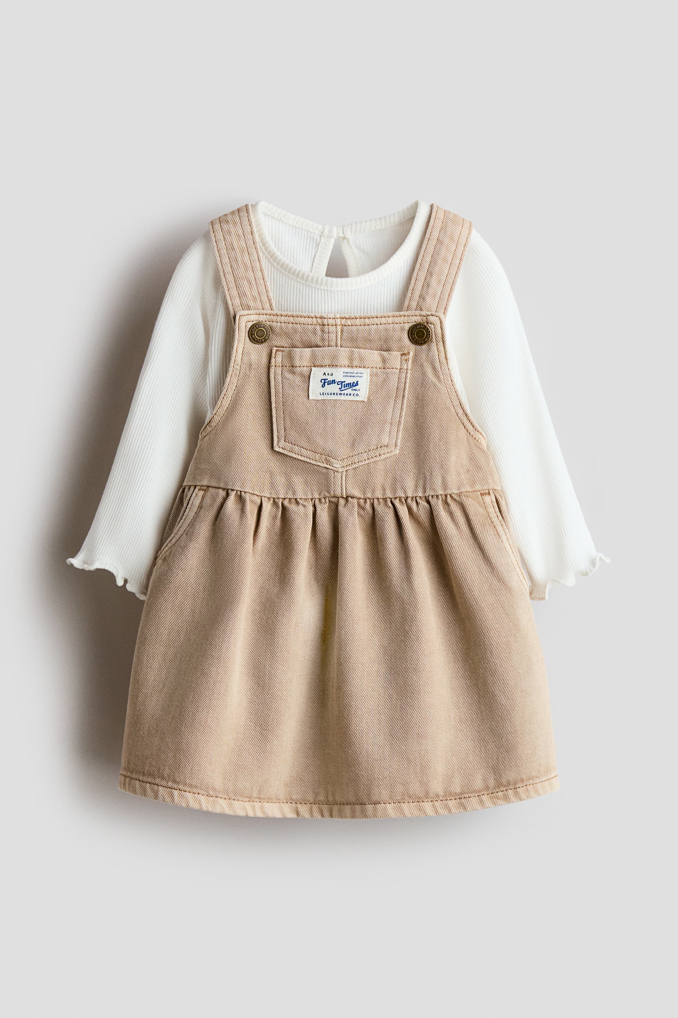 2-piece dungaree dress and top set
